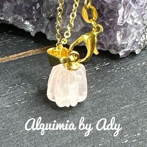 Carved pumpkin pendant pink quartz dainty Vermeil gold 925 necklace